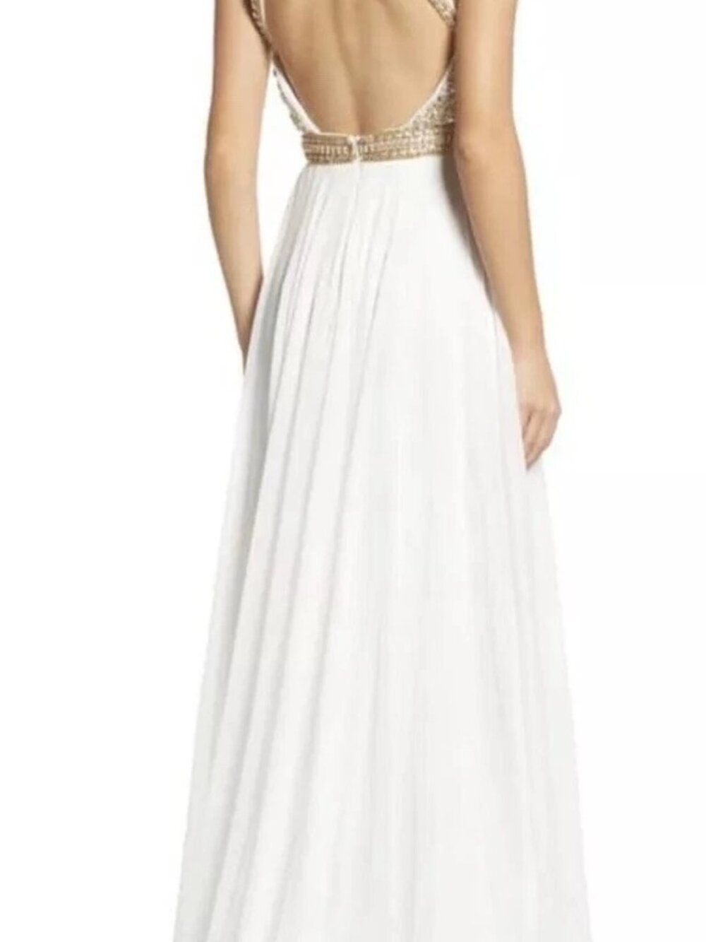 Mac Duggal - Beaded Cutout Bodice Chiffon - Gold & White Gown - NWT - Size 2 - Picture 13 of 15